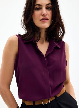 Contemporaine Womens Shirt collar silky cami