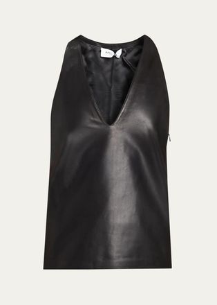 Balmain V Neck Lambskin Leather Tank Top