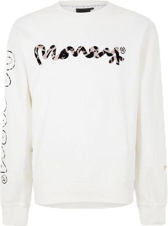 Money Clothing Mens Cheetah Crew Long Sleeve Cotton Sweater White S