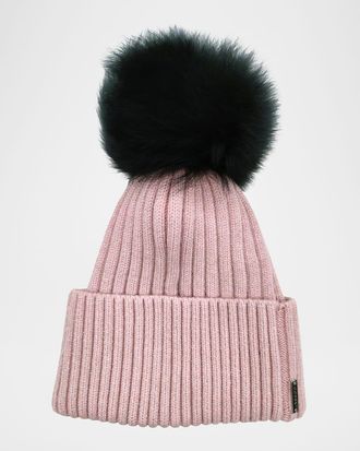 Gorski Metallic Wool-Blend Knit Hat with Select Lamb Pompom