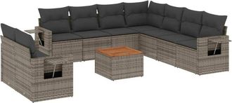 vidaXL Set De Sof&aacute;s De Jard&iacute;n 10 Pzas Con Cojines Rat&aacute;n Sint&eacute;tico Gris Vidaxl