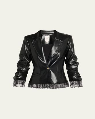 Cinq &agrave; Sept Lace-Trim Vegan Leather Blazer