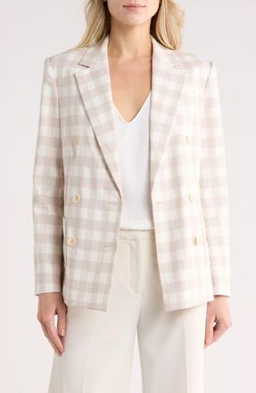 SIMKHAI Margaux Double Breasted Blazer in Sand Gingham at Nordstrom Rack, Size 2