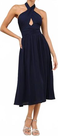Lulus Womens Emrah Cutout Halter Midi Dress In Navy