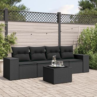 vidaXL Vidaxl - Set De Muebles De Jard&iacute;n 5 Pzas Y Cojines Rat&aacute;n Sint&eacute;tico Negro