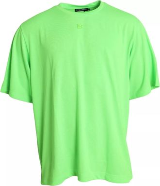 Dolce & Gabbana Green Embossed Logo Crew Neck Neon Mens T-shirt (Pre-Owned)