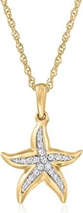 Ross-Simons Diamond Starfish Pendant Necklace in 18kt Gold Over Sterling