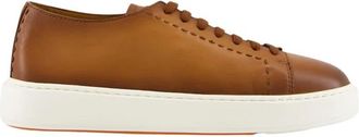 Santoni Minimalistische Leren Sneakers - Heren - Sneakers - Bruin - 44 EU - Leer - Schoenen