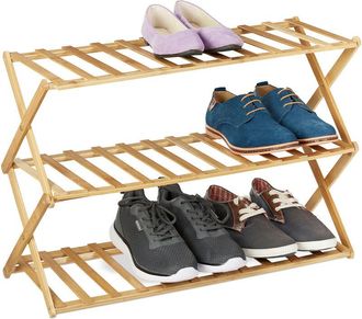 Relaxdays Relaxdays Bamboo Shoe Rack 3 Levels, 9 Pairs, Shoes Storage for Hallway, HWD: 46 x 67 x 26 cm Foldable, Stable, Natural