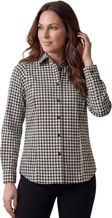 Jessica London Stretch Cotton Poplin Button Down Shirt in Black Houndstooth at Nordstrom, Size 22