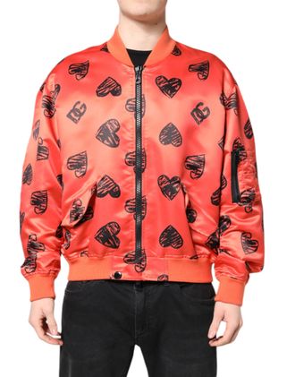 Dolce & Gabbana Orange DG Heart Full Zip Men Bomber Mens Jacket (Pre-Owned)