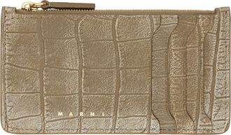 ◇MARNI◇ Flat Card Holder Gold Sand PFMI0086U0P603900W41 Black leather key holder with Marni Mending embroidery | Marni