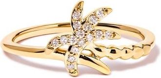 House of Brilliance 10K Yellow Gold 1/10 Cttw Diamond Palm Tree Statement Ring at Nordstrom, Size 7