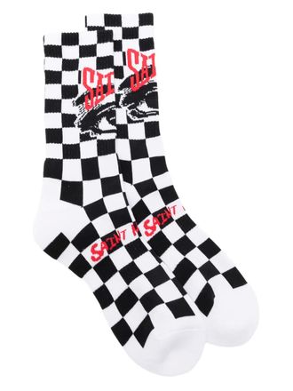 Saint Mxxxxxx checkerboard-intarsia socks - White