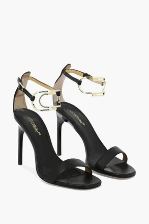 Off-white Leather Ankle Strap Sandals PAPERCLIP with 10cm Heel Off-White