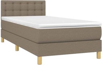 vidaXL Cama Box Spring Con Colch&oacute;n Led Tela Gris Taupe 90x200 Cm Vidaxl