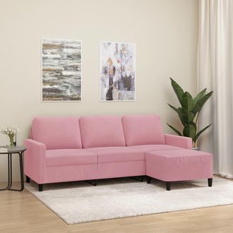 vidaXL Vidaxl - Sof&aacute; De 3 Plazas Con Taburete De Terciopelo Rosa180 Cm