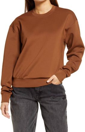 Good American Womens Scuba Boyfriend Crewneck Sweatshirt In Burnt Caramel