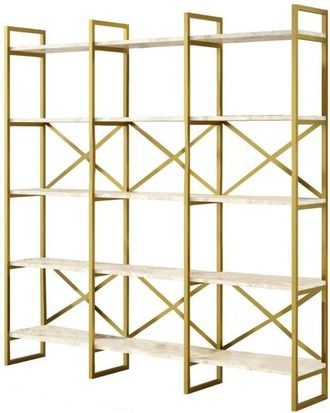 Dmora Dmora - Libreria Gauro, Scaffale da ufficio, Mobile portalibri, Biblioteca, 170x30h175 cm, Bianco e Oro