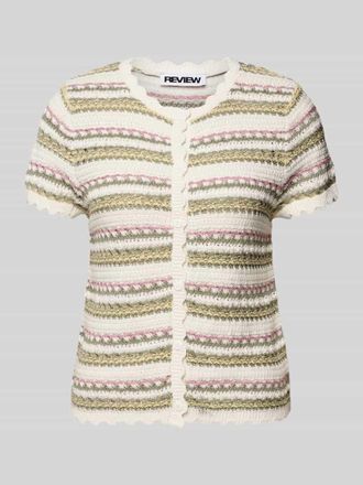 Review Gestreiftes Sticktop mit Muschelrand-Detail aus Jacquard in Weiss, Gr&ouml;&szlig;e XL