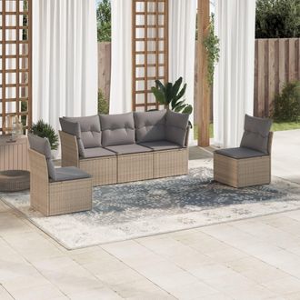 vidaXL Juego De Sof&aacute;s Jard&iacute;n Con Cojines 5 Pzas Rat&aacute;n Sint&eacute;tico Beige Vidaxl