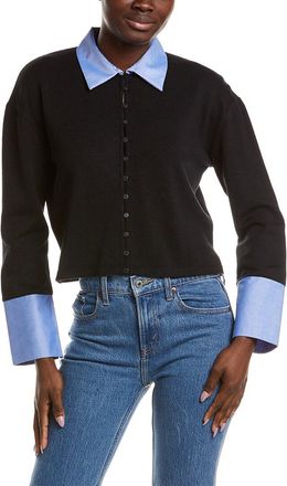 Naadam Mixed Media Button Down Cashmere-Blend Shirt
