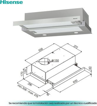 Hisense Campana 60cm Xtraible Hisense Ch6tl4bx 450m3h Inox