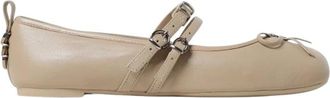 Pinko Ballerinas met dubbele gespsluiting - Dames - Ballerinas - Beige - 37 EU - Leer - Schoenen