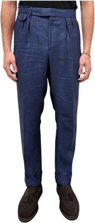 L.B.M. 1911 Blauwe Linnen Jazzbroek met Riem - Heren - Nette broeken - Blauw - XL - Linnen - Broeken