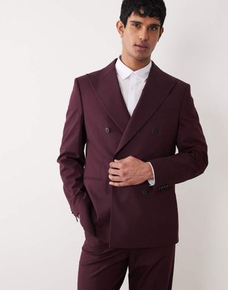 Asos Giacca da abito doppiopetto bordeaux vestibilit&agrave; classica-Rosso