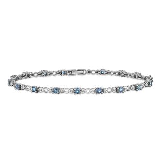 The Diamond Store 925 Sterling Silver Lab Diamond and Tanzanite Claw Set Link Bracelet