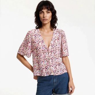 La Redoute Collections Blouse met korte mouwen, bloemenprint op de rug en knoopsluiting