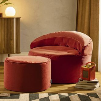 Icon Brand Orb Accent Chair & Milano Round Footstool Matt Velvet in Terracotta