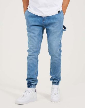 Brave Soul Jeans slim azzurri con fondo elasticizzato-Blu