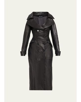 Sergio Hudson Croc-Embossed Leather Trench Coat
