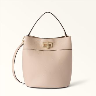 Furla Amelia Bucket Bag S Cotone G Beige Grained Calf Leather Woman