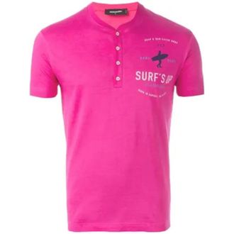 Dsquared2 Tops, Heren, Roze, S, Surfs Up Graphic Henley T-Shirt