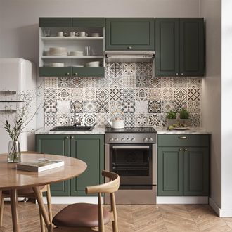 Vicco Mueble De Cocina Fame-line, Verde-dorado Casa De Campo/blanco, 200 Cm, Et Antracita
