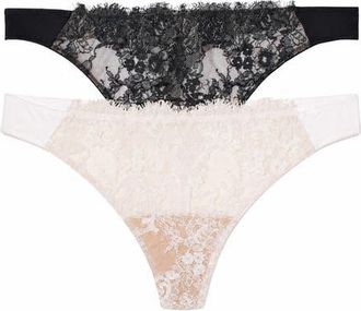 Skarlett Blue Entice Lace Front Thong 2-Pack in Black Nylon/white Nylon at Nordstrom, Size X-Large