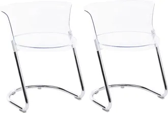 Beliani Set Di 2 Sedie Da Pranzo Moderne In Materiale Sintetico Con Gambe In Metallo Schienale Curvo Trasparente Oshkosh