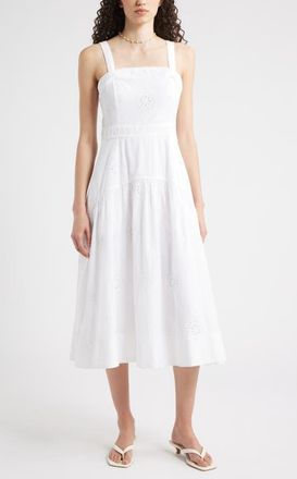 Chelsea28 Removable Strap Eyelet Embroidery Midi Dress in White at Nordstrom, Size X-Large