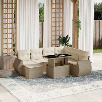 vidaXL Set De Sof&aacute;s De Jard&iacute;n Y Cojines 8 Piezas Rat&aacute;n Sint&eacute;tico Beige Vidaxl