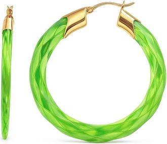 Gold & Honey Womens Swirl Twist Lucite Birthstone Hoop Earrings In August - Peridot