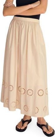 Mango Eyelet Embroidered Cotton Midi Skirt in Beige at Nordstrom Rack, Size 6