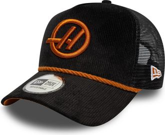 New Era Haas F1 Team, Official 2025 Merchandise, Cordury, E-Frame Trucker Baseball Cap, Adjustable, Black