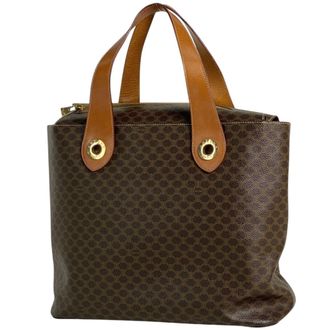 Celine Brown Coated Canvas Leather Handbag Tote Bag (Pre-Owned)