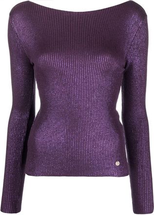 Blugirl logo-plaque ribbed jumper - women - Acrylic/Viscose/Spandex/Elastane - S - Purple
