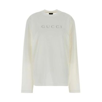 Gucci Katoenen Oversized T-shirt - Dames - Longsleeves - Wit - XS - Katoen - Tops