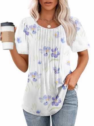 Generic Womens Casual Short Sleeve T-Shirts Crew Neck Pleated Tops Fashion Dressy Tunic Blouses