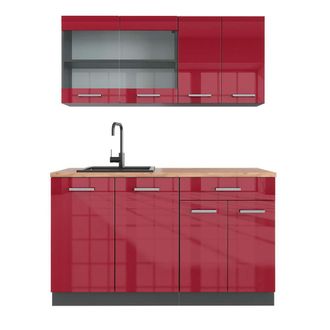 Vicco Cocina Vers&aacute;til R-line, Burdeos Brillo Intenso/antracita, 140 Cm, Et Roble